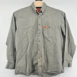 Wrangler FR Riggs  Mens Gray/White Plaid Long Sleeve Button Down Shirt Size LT